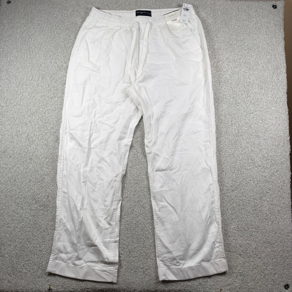 NEW Abercrombie & Fitch Baggy Pants Men Large Long White Linen Blend